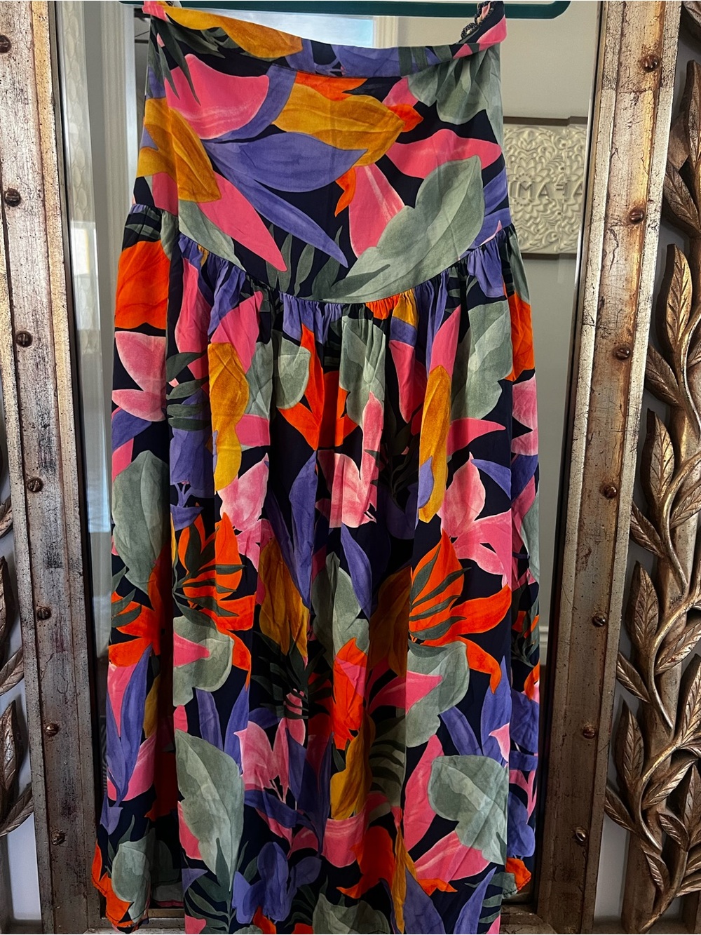 Vibrant Tropical Maxi Skirt in Black Multicolor